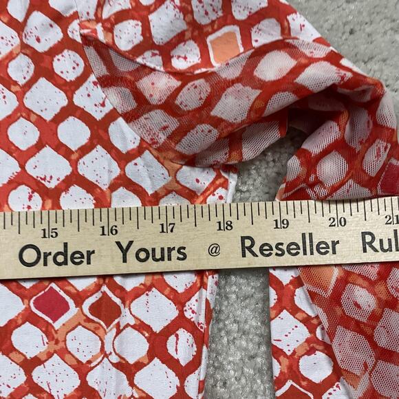 IBKUL Shirt Womens S Orange Geometric Long Sleeve Golf Tennis Stretch Mesh - Picture 6 of 8